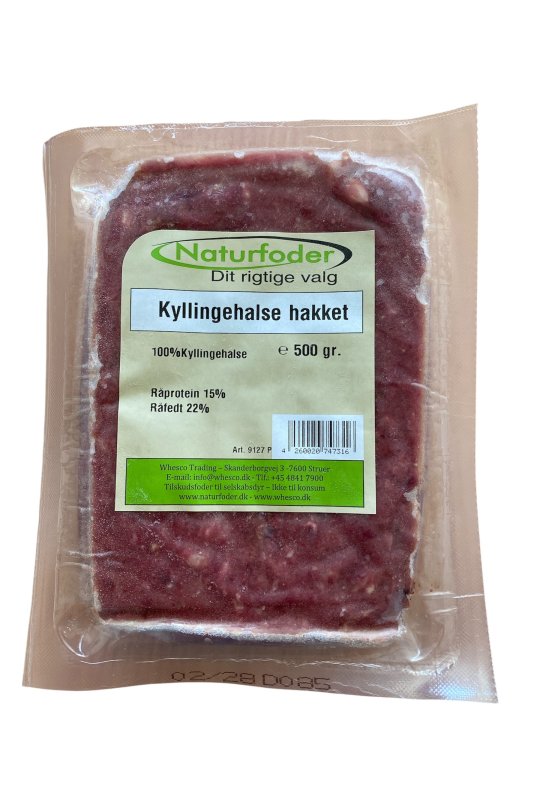 Naturfoder 100% Kyllingehalse hakket 500 gr. 