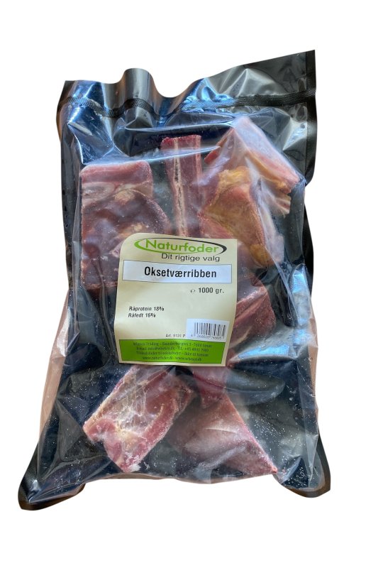 Naturfoder 100% Oksetv�rribben 1000 gr. 
