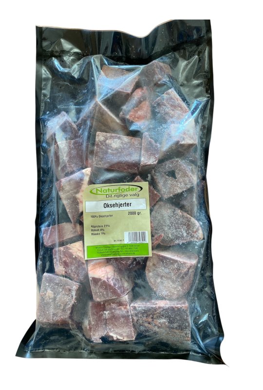 Naturfoder 100% Oksehjerter i store stykker 2000 gr. 