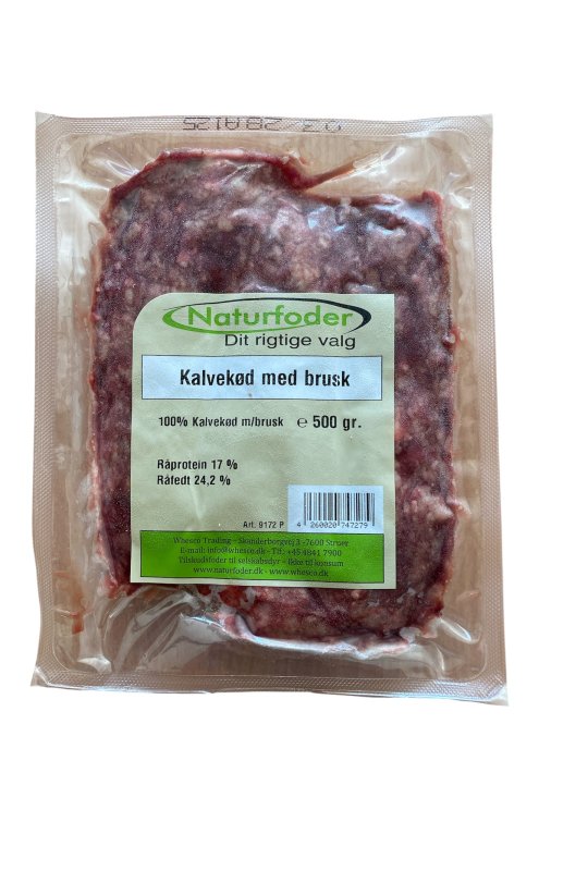 Naturfoder 100% Kalvek�d m. brusk 500 gr.
