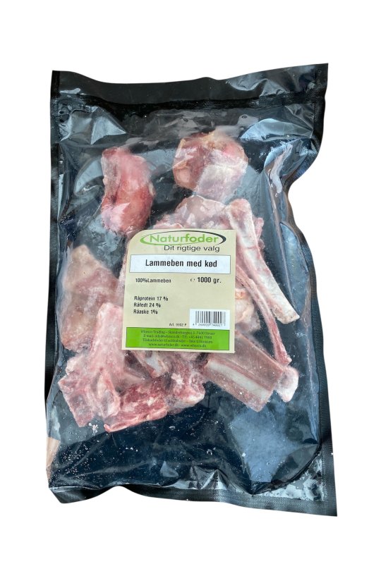 Naturfoder 100% Ben fra lam med k�d 1000 gr.