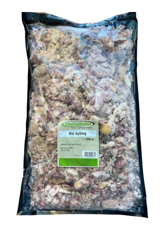 Naturfoder 100% Hel Kylling m. indmad 2000 gr.